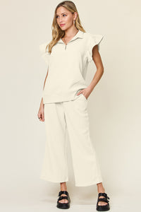 Texture Pant Set with Ruffle Sleeves