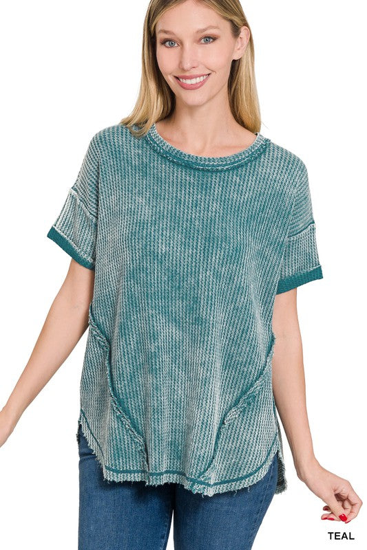 Washed Waffle Short Sleeve Top