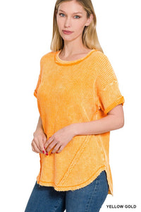 Washed Waffle Short Sleeve Top