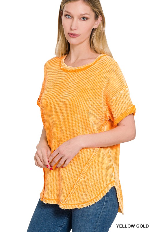 Washed Waffle Short Sleeve Top