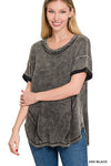 Washed Waffle Short Sleeve Top