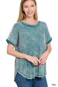 Washed Waffle Short Sleeve Top