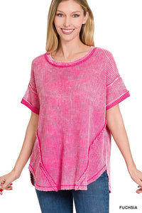 Washed Waffle Short Sleeve Top