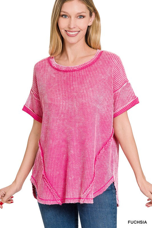 Washed Waffle Short Sleeve Top