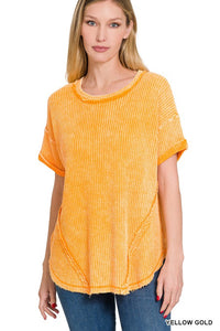 Washed Waffle Short Sleeve Top