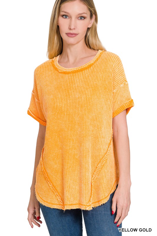 Washed Waffle Short Sleeve Top