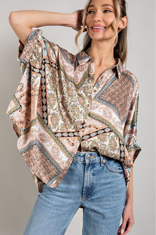 Printed Half  Sleeve Blouse Top