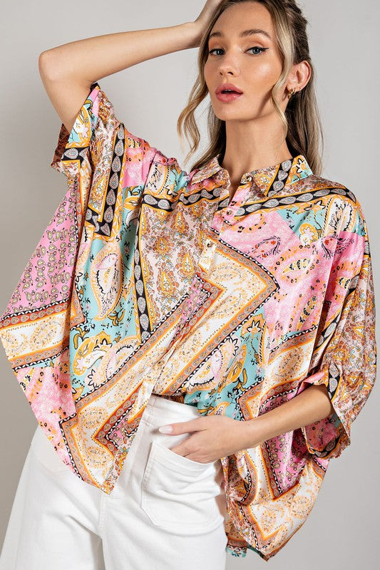 Printed Half  Sleeve Blouse Top