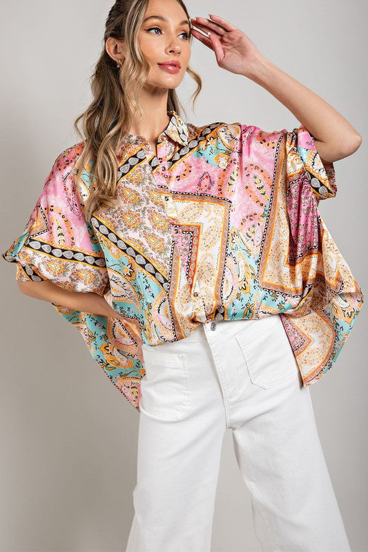 Printed Half  Sleeve Blouse Top