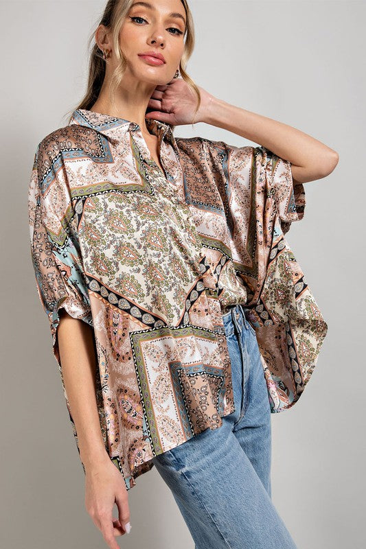 Printed Half  Sleeve Blouse Top