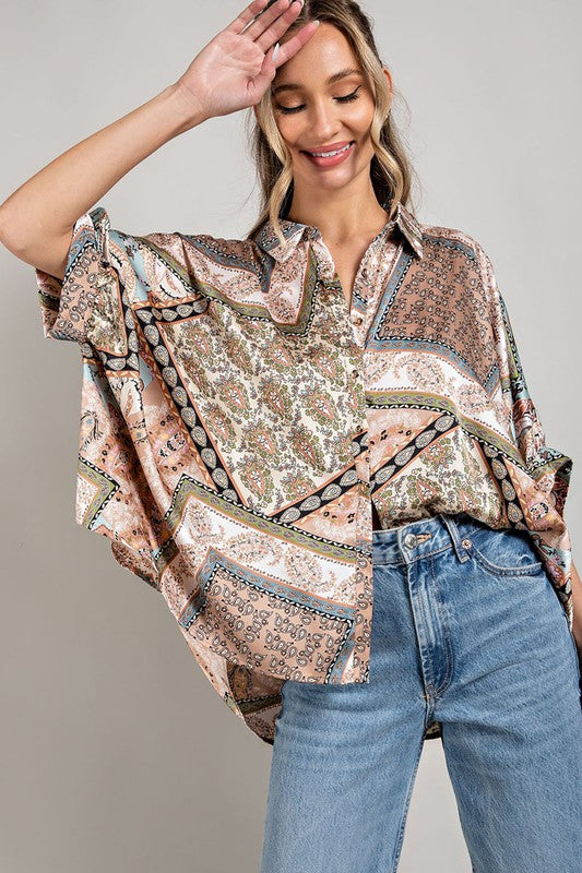 Printed Half  Sleeve Blouse Top