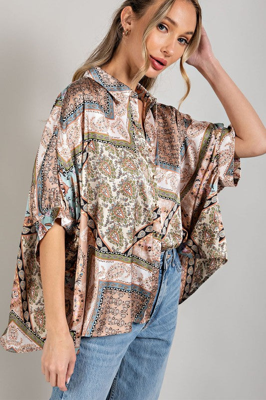 Printed Half  Sleeve Blouse Top