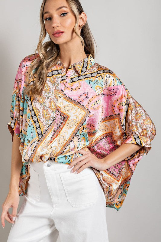 Printed Half  Sleeve Blouse Top