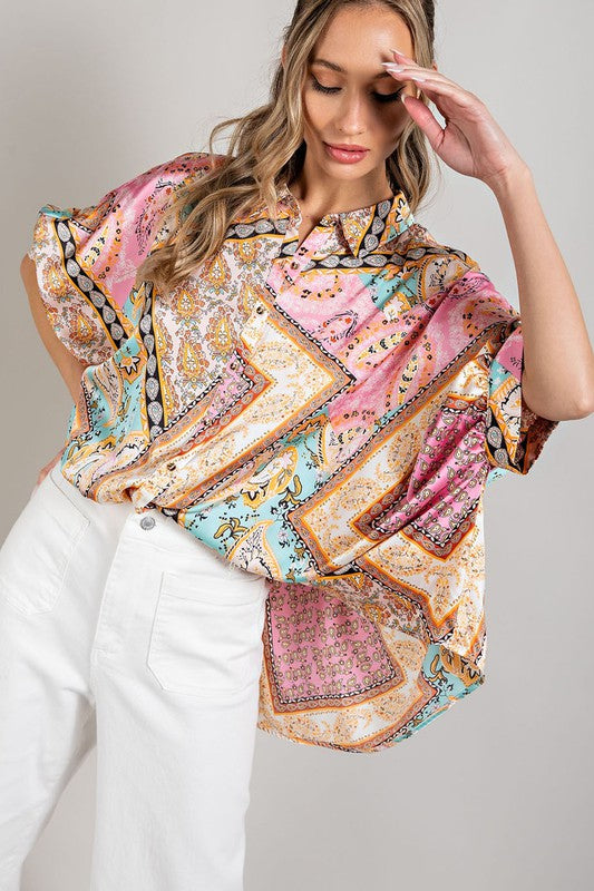 Printed Half  Sleeve Blouse Top
