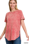 French Terry Acid Wash Short Sleeve Pullover