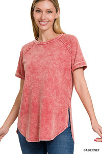 French Terry Acid Wash Short Sleeve Pullover