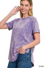 French Terry Acid Wash Short Sleeve Pullover