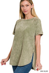French Terry Acid Wash Short Sleeve Pullover