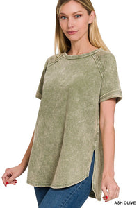 French Terry Acid Wash Short Sleeve Pullover