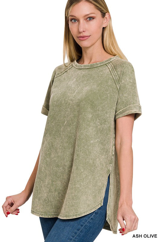 French Terry Acid Wash Short Sleeve Pullover