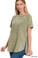 French Terry Acid Wash Short Sleeve Pullover