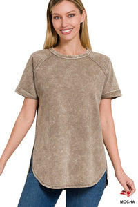 French Terry Acid Wash Short Sleeve Pullover
