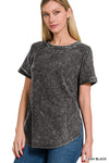 French Terry Acid Wash Short Sleeve Pullover
