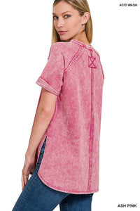 French Terry Acid Wash Short Sleeve Pullover