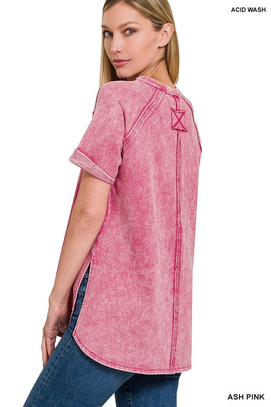 French Terry Acid Wash Short Sleeve Pullover