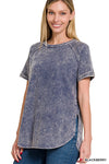 French Terry Acid Wash Short Sleeve Pullover