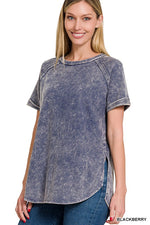 French Terry Acid Wash Short Sleeve Pullover