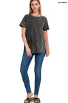 French Terry Acid Wash Short Sleeve Pullover