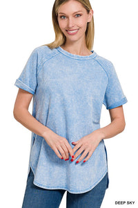 French Terry Acid Wash Short Sleeve Pullover