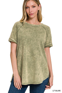 French Terry Acid Wash Short Sleeve Pullover