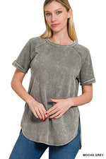 French Terry Acid Wash Short Sleeve Pullover
