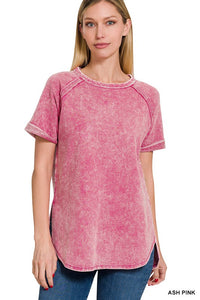 French Terry Acid Wash Short Sleeve Pullover