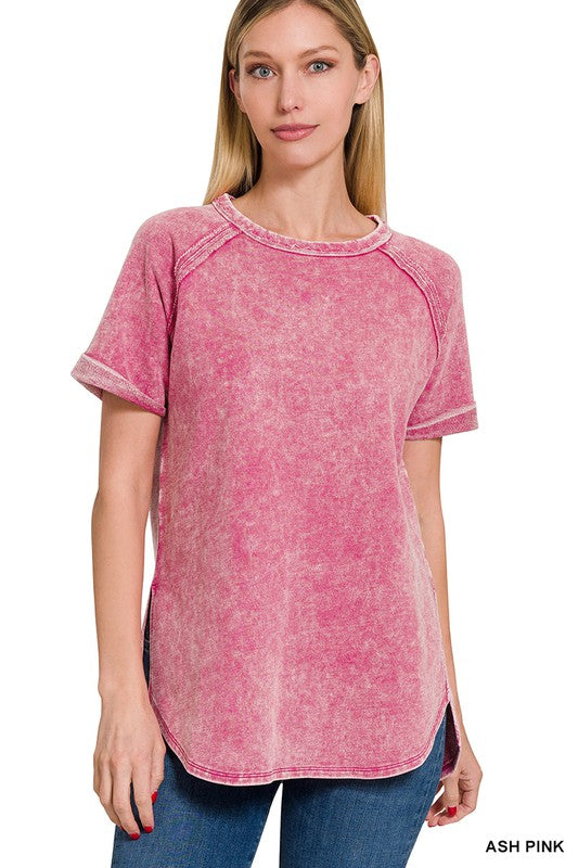 French Terry Acid Wash Short Sleeve Pullover
