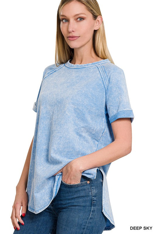 French Terry Acid Wash Short Sleeve Pullover