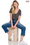 WASHED MELANGE BURNOUT SCOOP V-NECK TOP