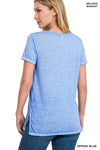 WASHED MELANGE BURNOUT SCOOP V-NECK TOP