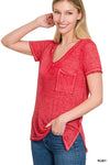 WASHED MELANGE BURNOUT SCOOP V-NECK TOP