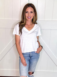 White V-Neck Short Sleeve T-Shirt