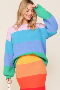Bold Rainbow Stripe Oversized Chunky Knit Pullover