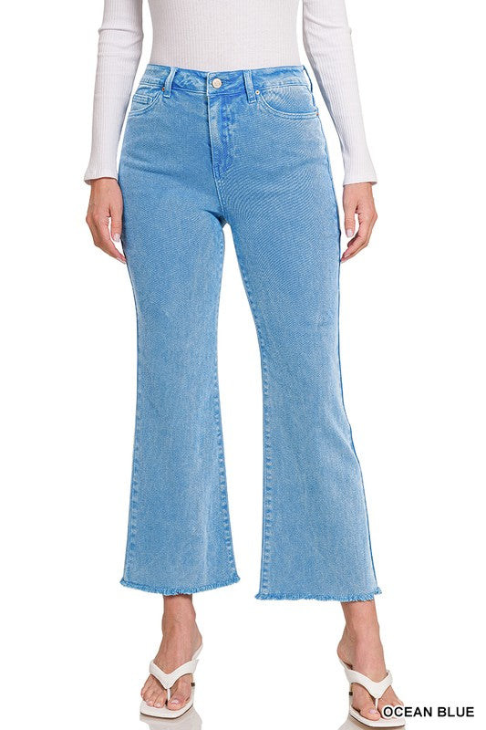 Acid Wash Frayed Hem Denim Pants