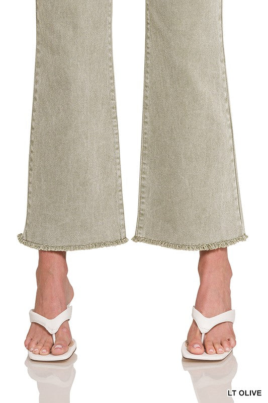 Acid Wash Frayed Hem Denim Pants