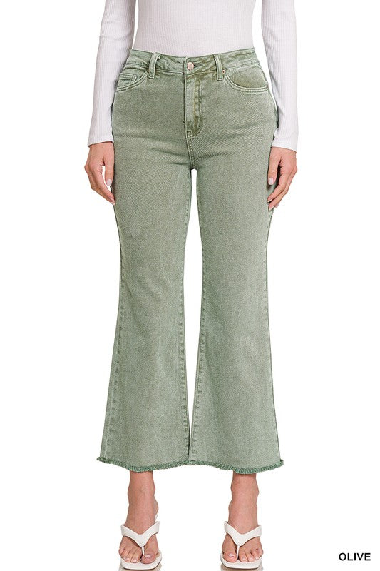 Acid Wash Frayed Hem Denim Pants