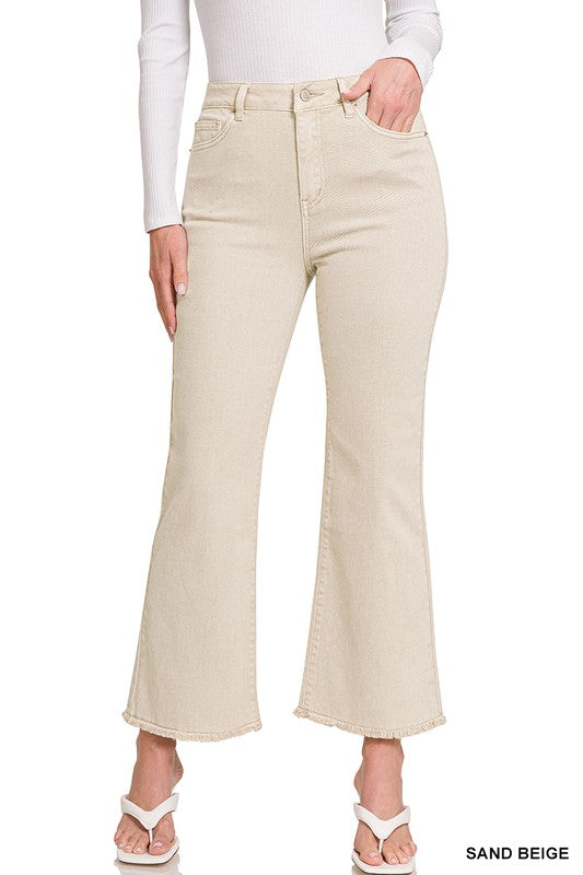 Acid Wash Frayed Hem Denim Pants