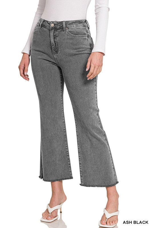 Acid Wash Frayed Hem Denim Pants