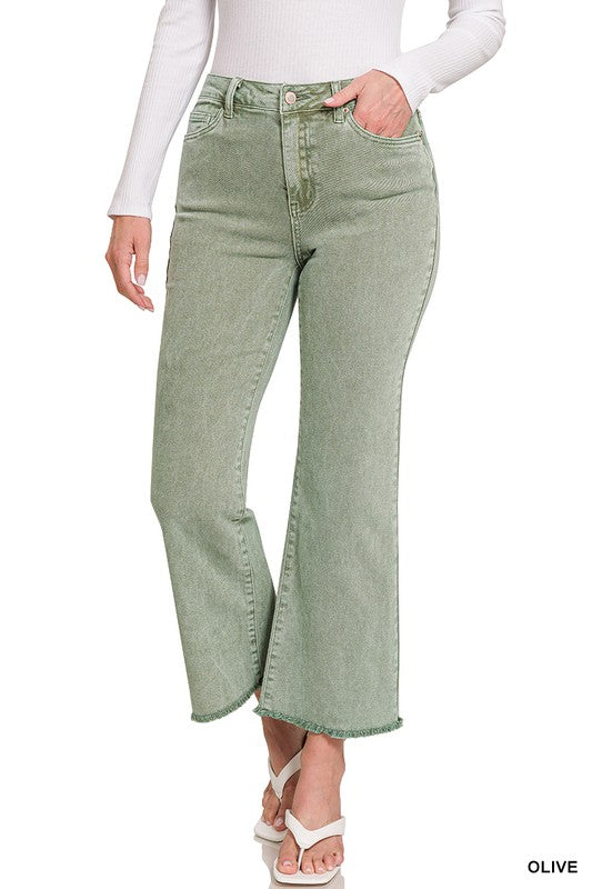 Acid Wash Frayed Hem Denim Pants