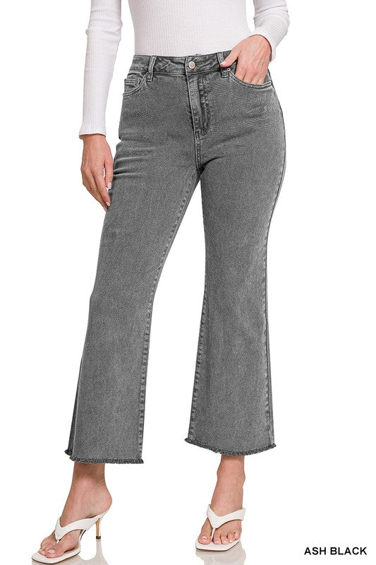Acid Wash Frayed Hem Denim Pants